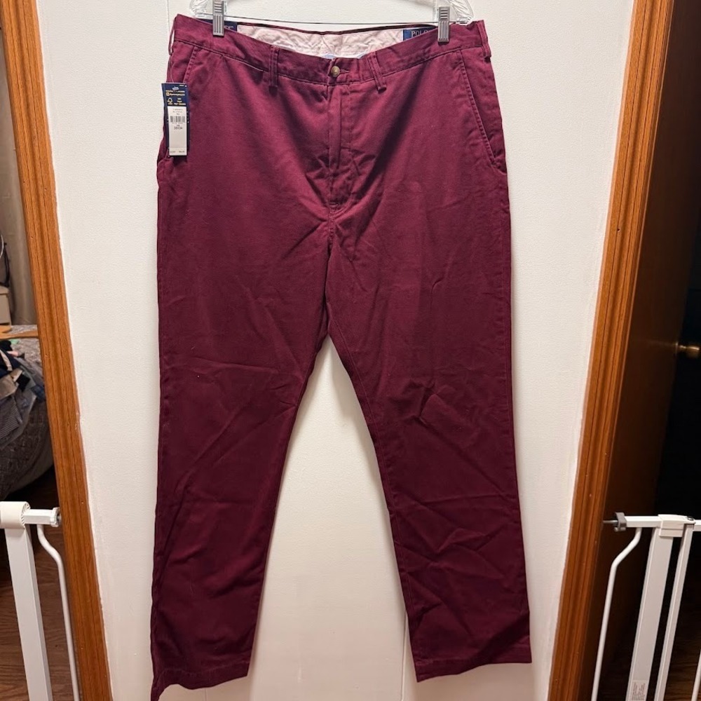 Polo Ralph Lauren Mens Classic Fit Chino Pants Burgundy Red 38x34 NEW WITH TAGS